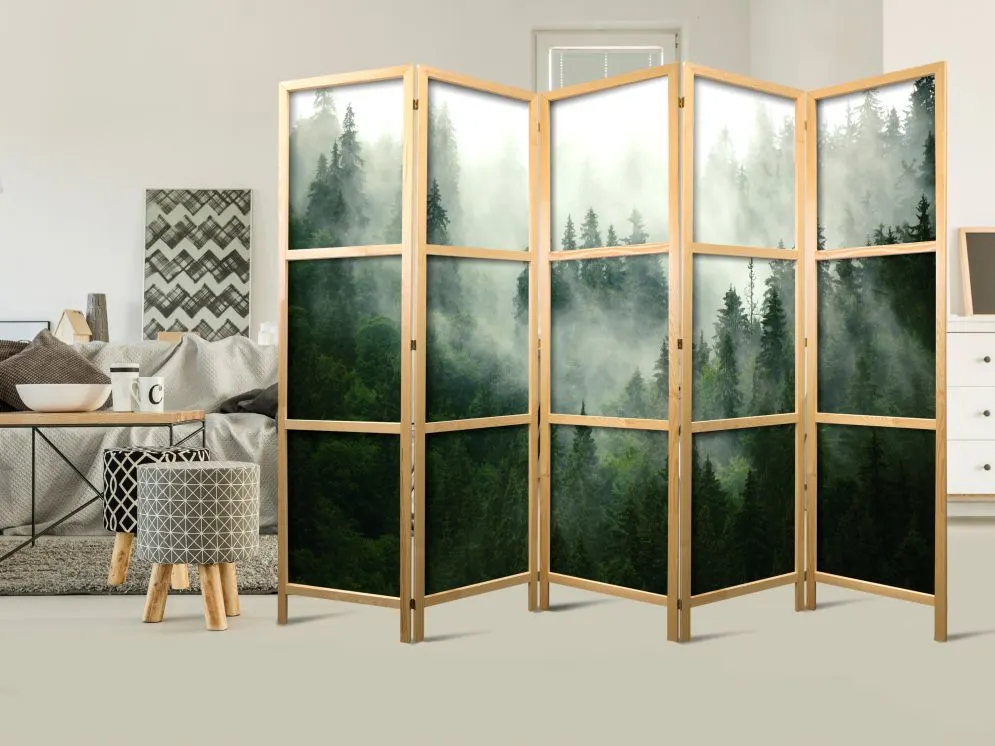 Parawan japoński Pejzaże 225x172 cm 5-częściowy szary | MIRAT.