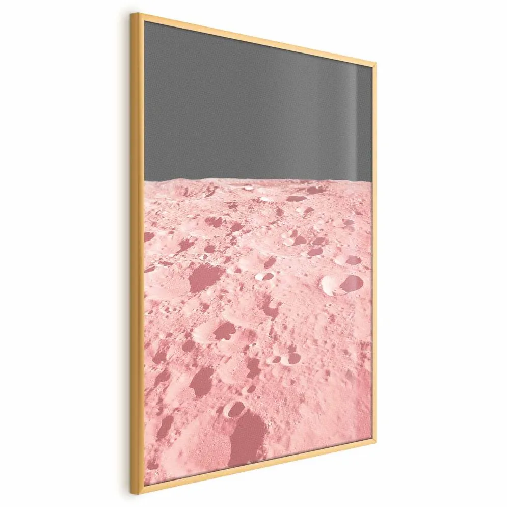 Plakat Różowy księżyc 21x30 cm z ramą złotą bez marginesu | MIRAT.