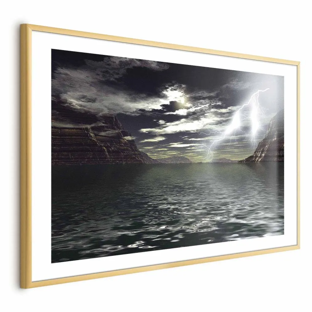Plakat Burza 90x60 cm z ramą złotą z marginesem | MIRAT.