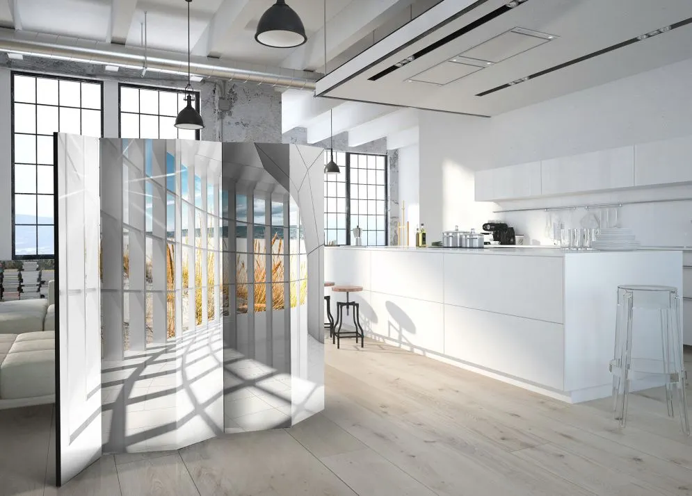 Parawan dwustronny 3D 225x172 cm 5-częściowy szary | MIRAT.