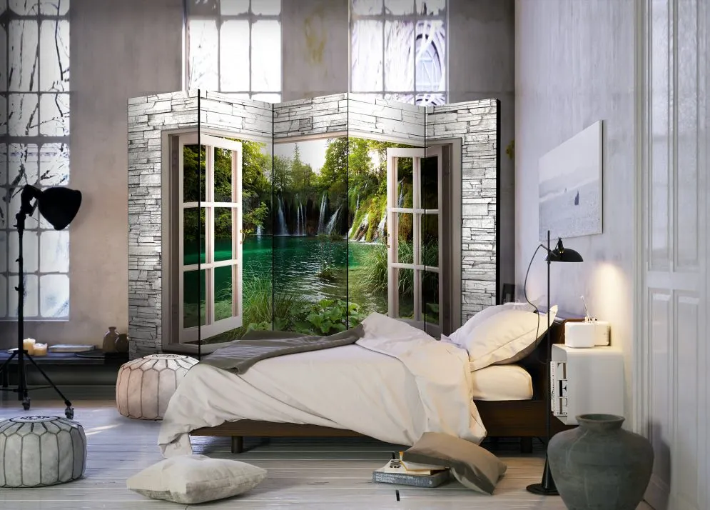 Parawan akustyczny Pejzaże 225x172 cm 5-częściowy szary | MIRAT.