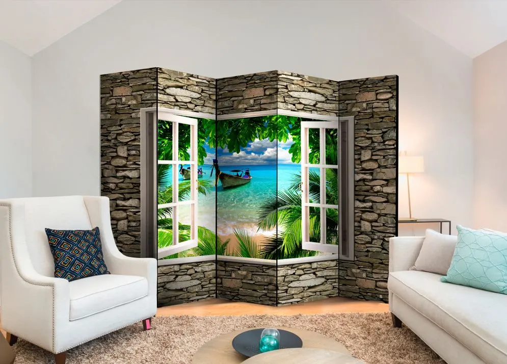 Parawan dwustronny Pejzaże 225x172 cm 5-częściowy szary | MIRAT.