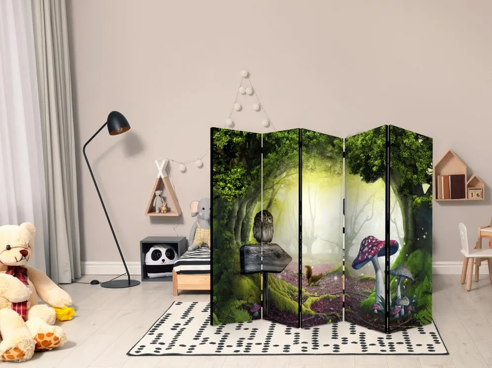 Parawan dwustronny Dla dzieci 225x172 cm 5-częściowy zielony | MIRAT.