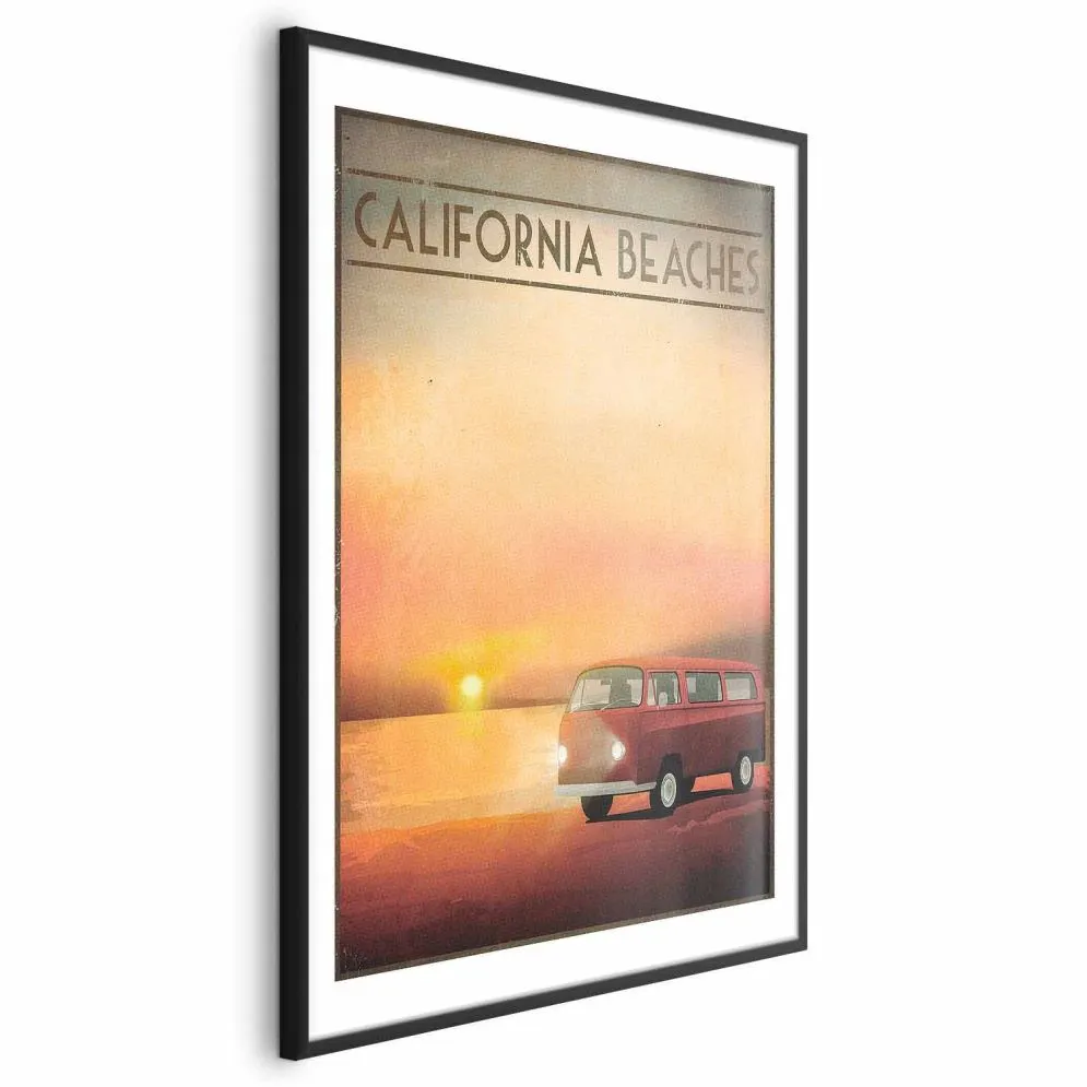 Plakat California Beaches 21x30 cm z ramą czarną z marginesem | MIRAT.