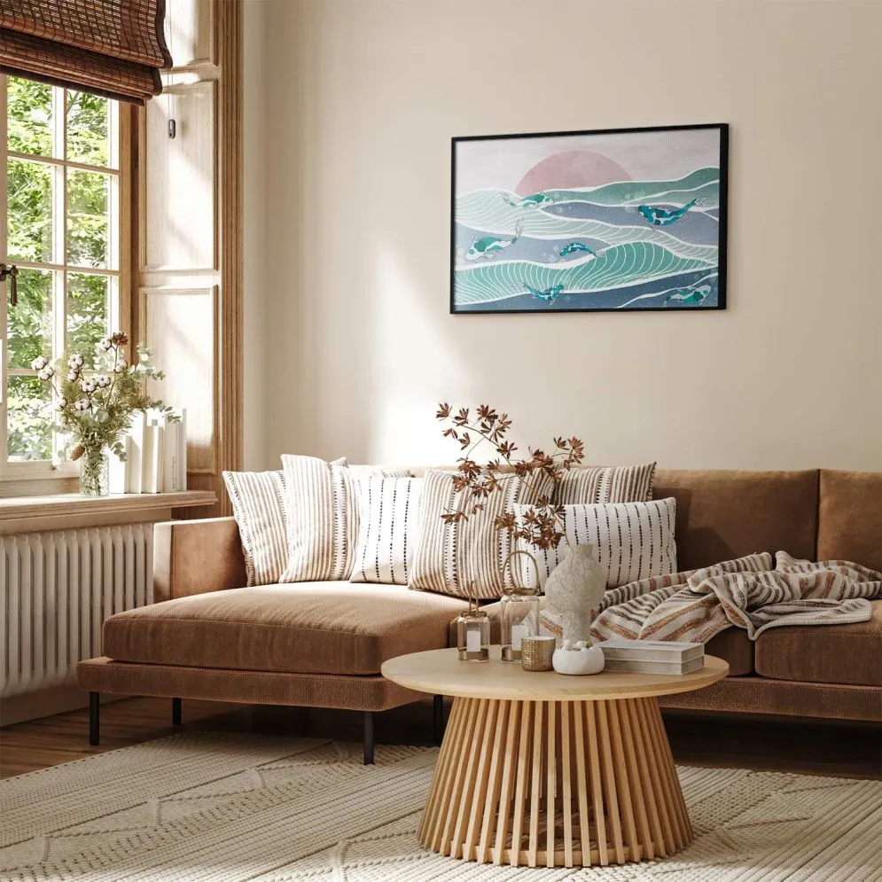 Plakat Ryby na falach 42x29,7 cm z ramą czarną bez marginesu | MIRAT.