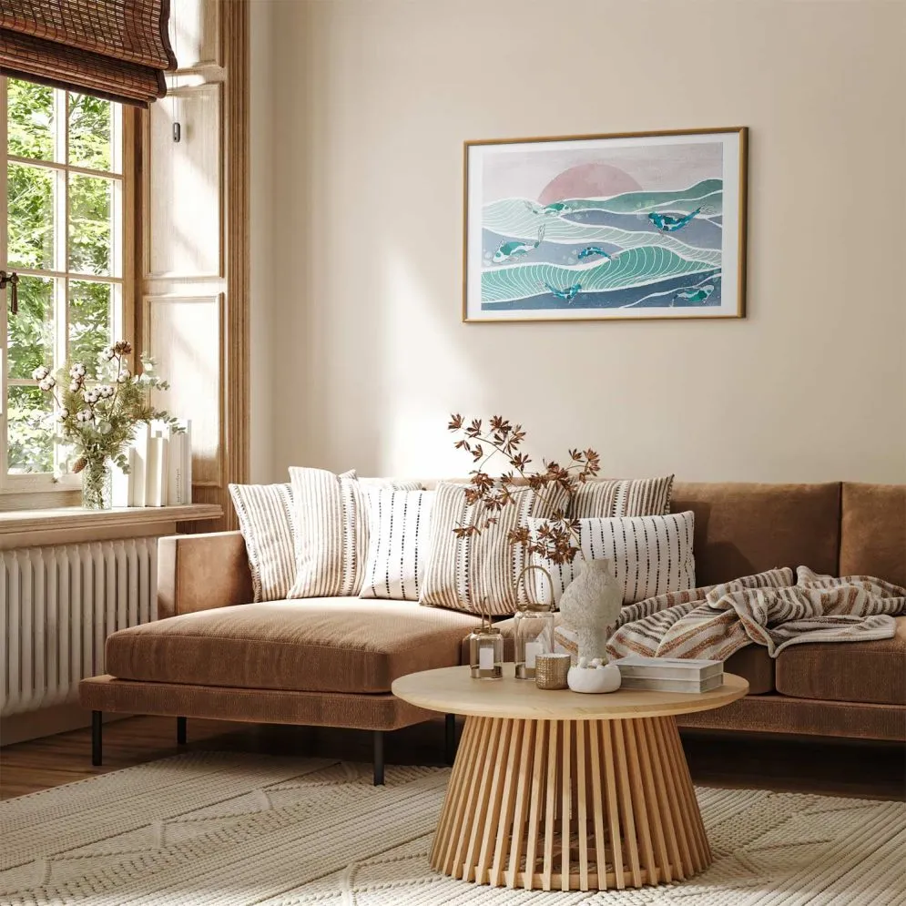 Plakat Ryby na falach 60x40 cm z ramą złotą z marginesem | MIRAT.