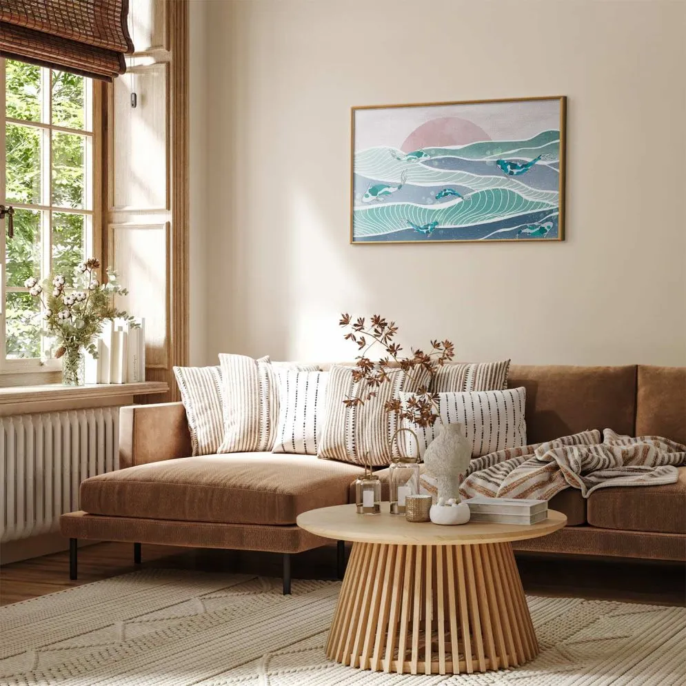 Plakat Ryby na falach 60x40 cm z ramą złotą bez marginesu | MIRAT.