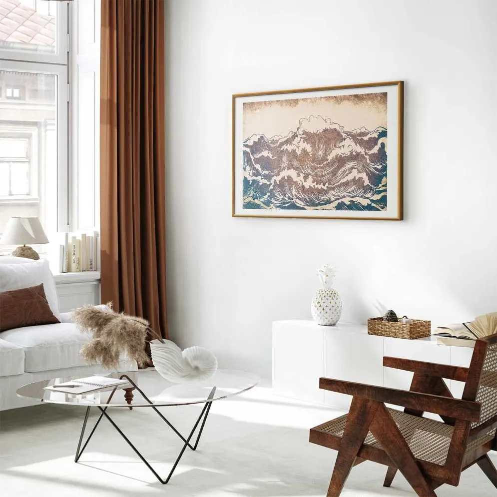 Plakat Olbrzymie fale 30x21 cm z ramą złotą z marginesem | MIRAT.