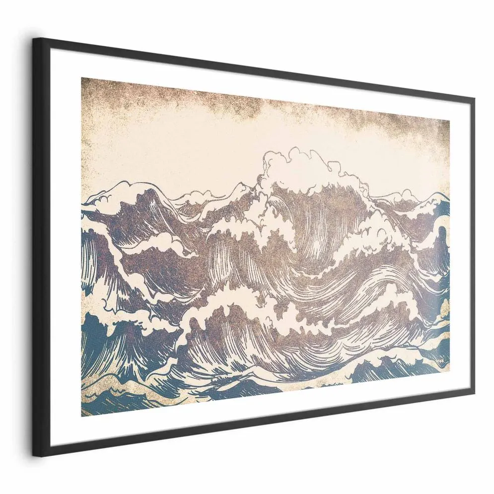Plakat Olbrzymie fale 30x21 cm z ramą czarną z marginesem | MIRAT.