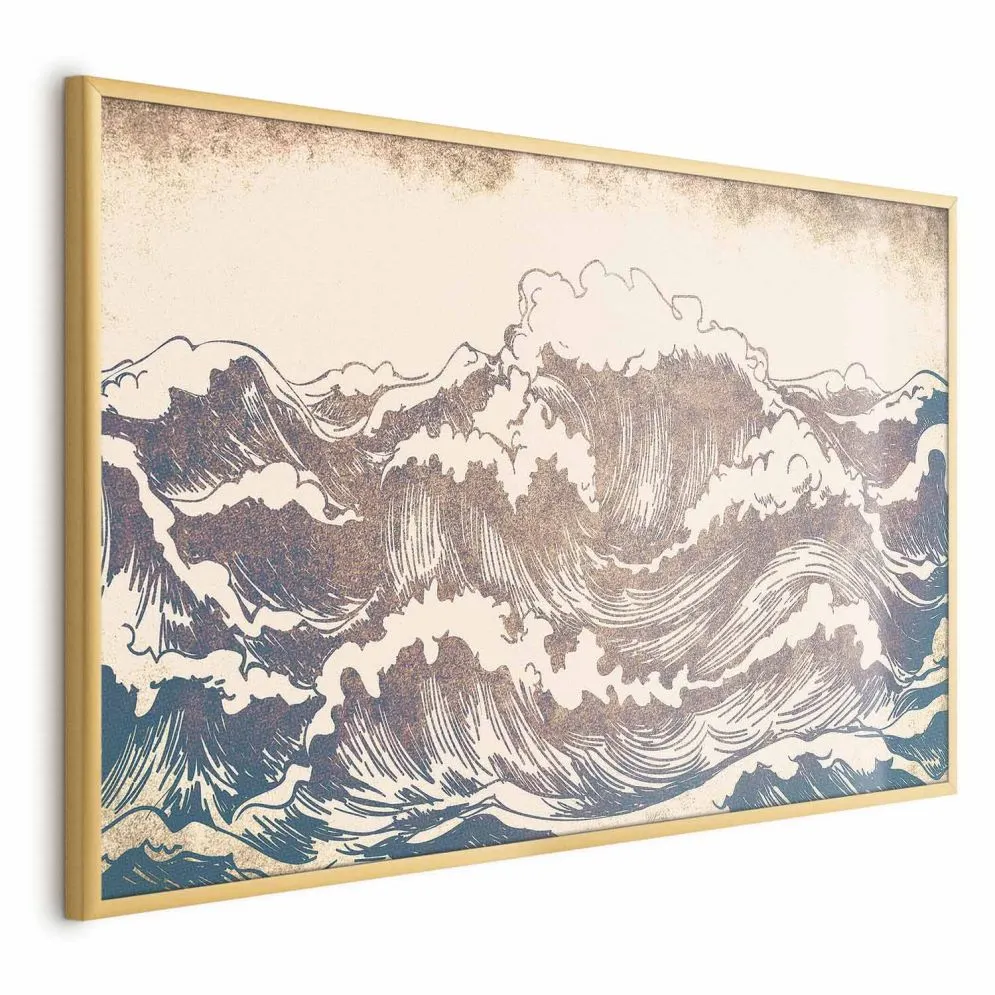 Plakat Olbrzymie fale 60x40 cm z ramą złotą bez marginesu | MIRAT.