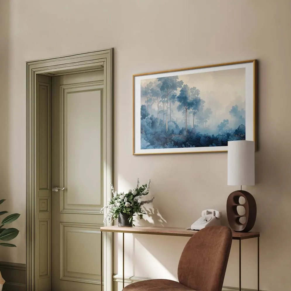 Plakat Lasek we mgle 60x40 cm z ramą złotą z marginesem | MIRAT.