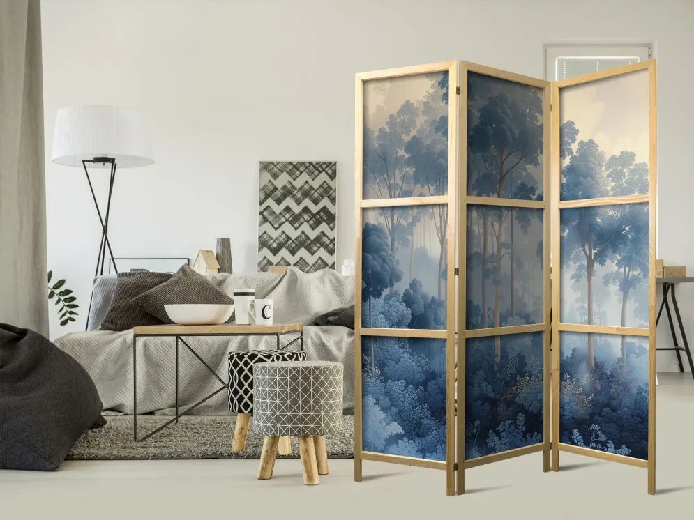 Parawan japoński Kwiaty 135x172 cm 3-częściowy niebieski | MIRAT.