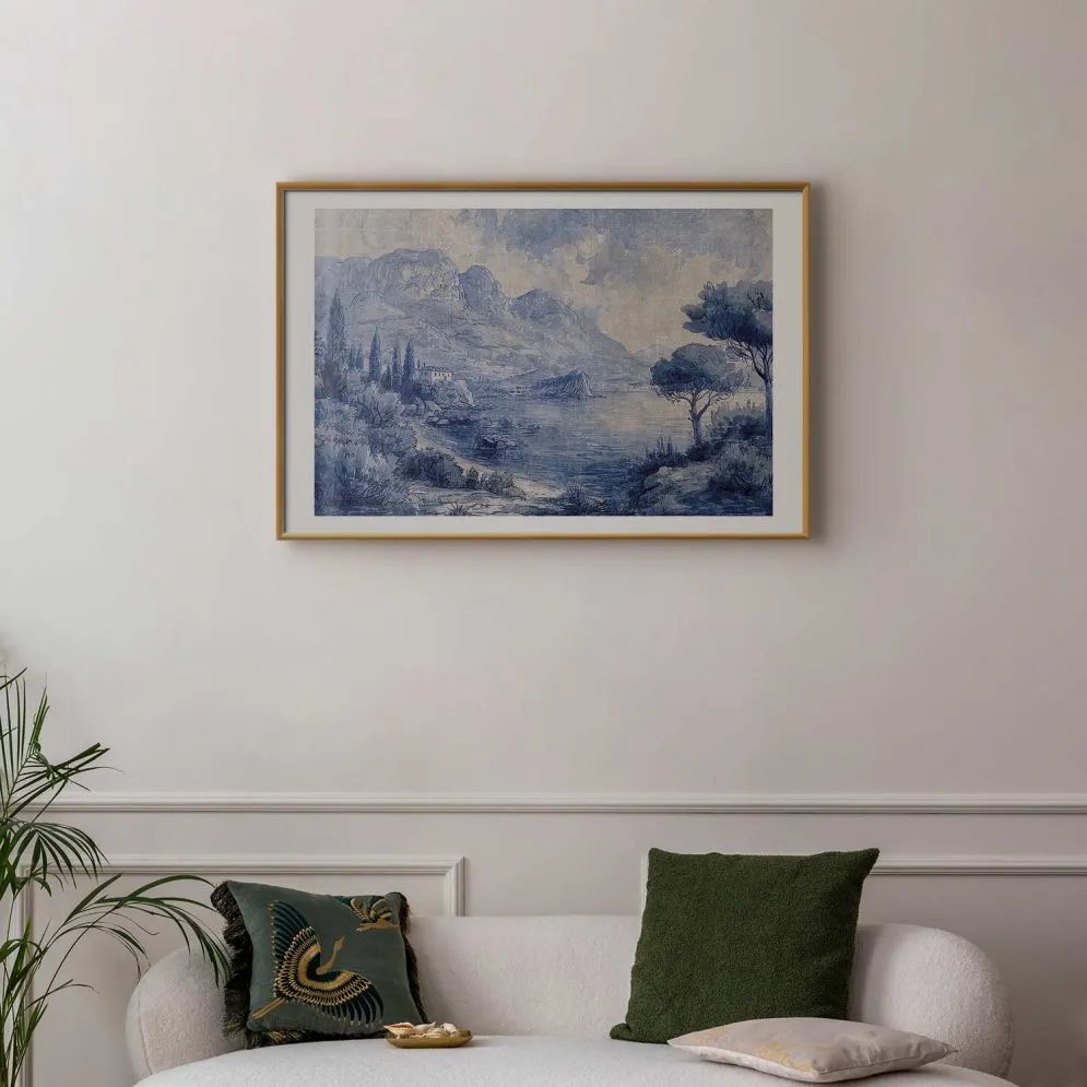 Plakat Niebieska zatoka 90x60 cm z ramą złotą z marginesem | MIRAT.