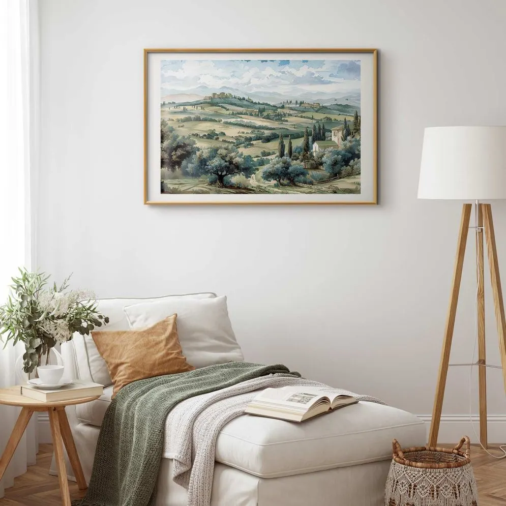 Plakat Pejzaż z polami 30x21 cm z ramą złotą z marginesem | MIRAT.