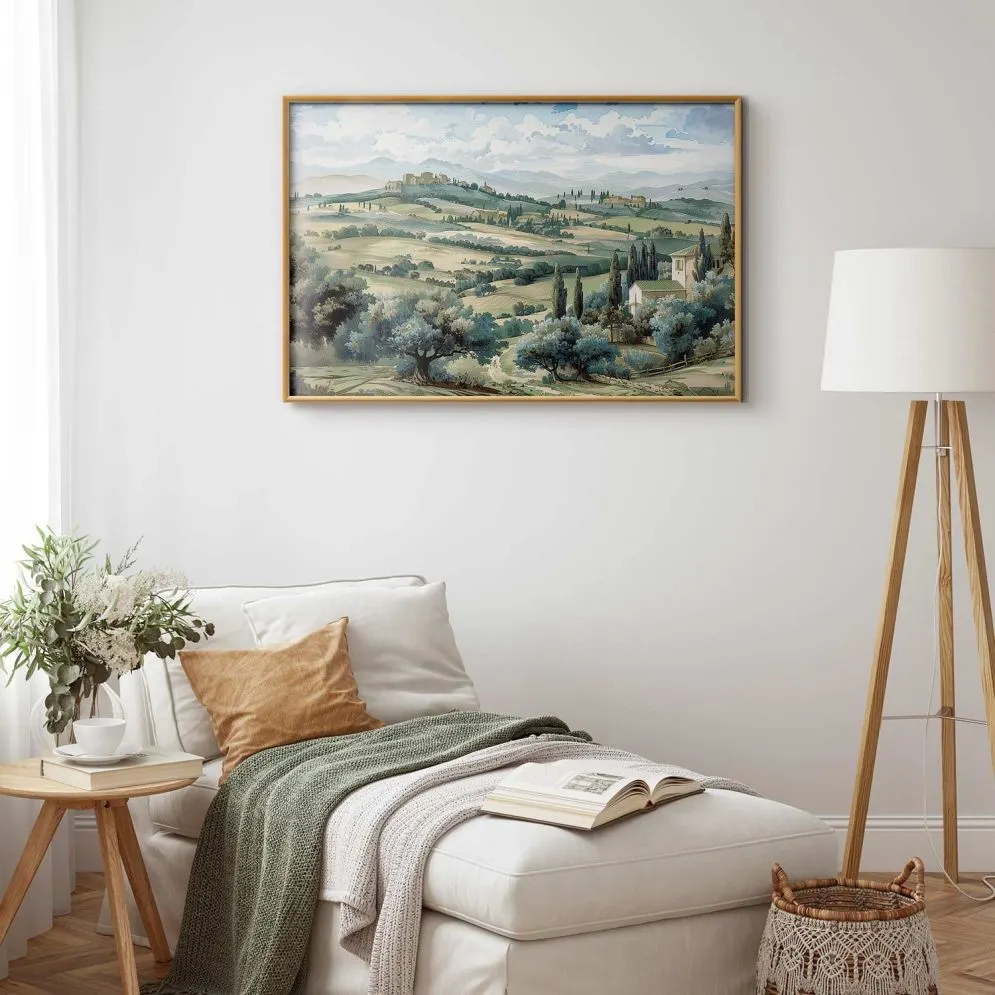 Plakat Pejzaż z polami 30x21 cm z ramą złotą bez marginesu | MIRAT.