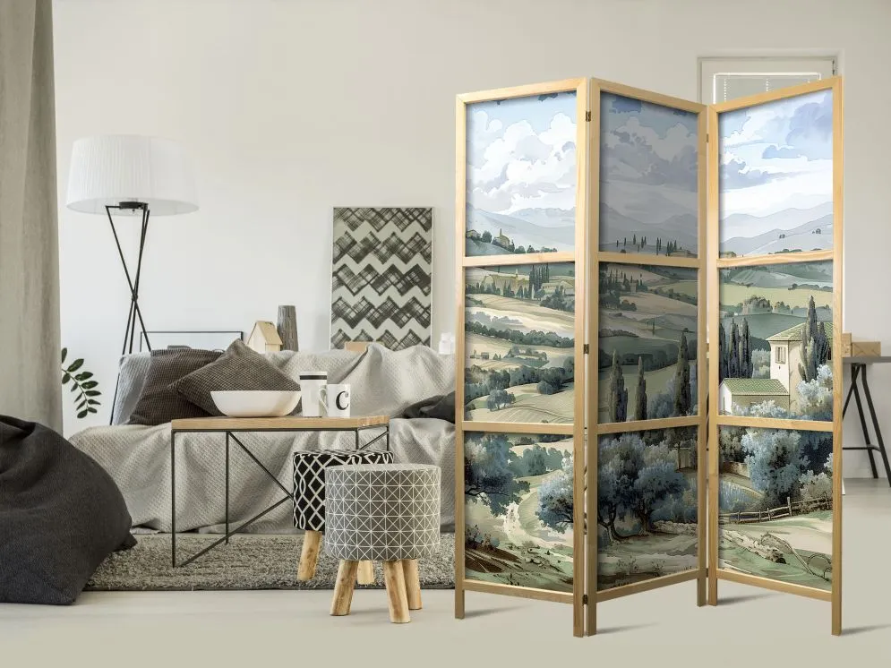 Parawan japoński Pejzaże 135x172 cm 3-częściowy beżowy | MIRAT.