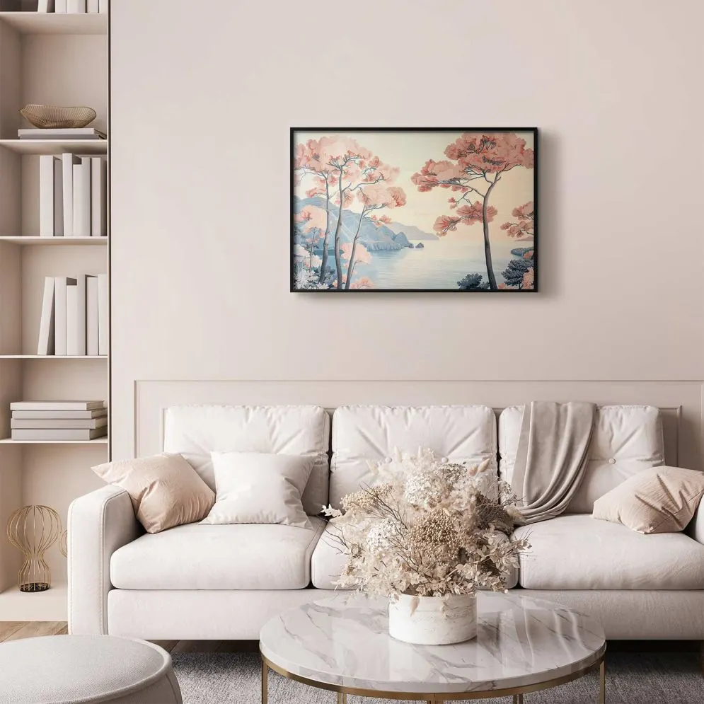 Plakat Ocean i drzewa 30x21 cm z ramą czarną bez marginesu | MIRAT.