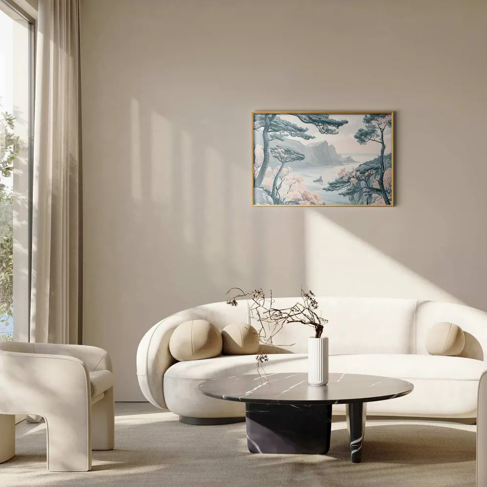 Plakat Błękitne wybrzeże 30x21 cm z ramą złotą bez marginesu | MIRAT.