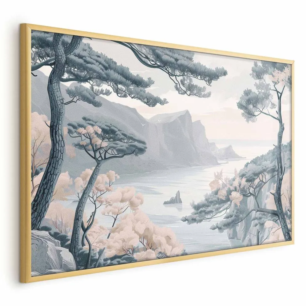 Plakat Błękitne wybrzeże 30x21 cm z ramą złotą bez marginesu | MIRAT.