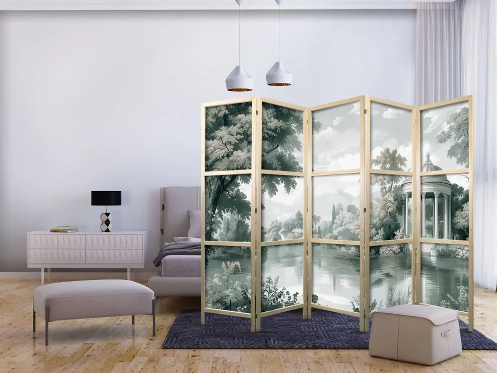 Parawan japoński Pejzaże 225x172 cm 5-częściowy szary | MIRAT.