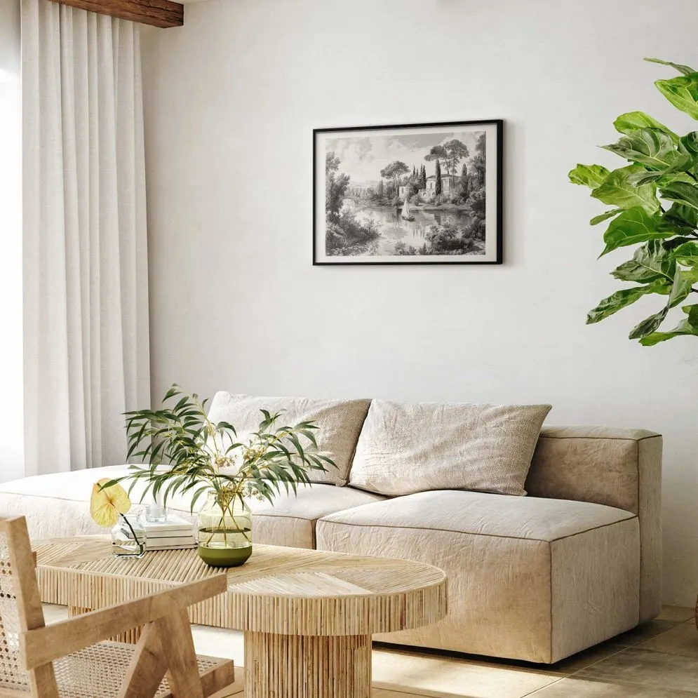 Plakat Pejzaż vintage 60x40 cm z ramą czarną z marginesem | MIRAT.