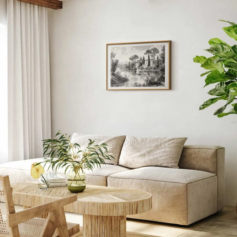 Plakat Pejzaż vintage 60x40 cm z ramą złotą z marginesem | MIRAT.