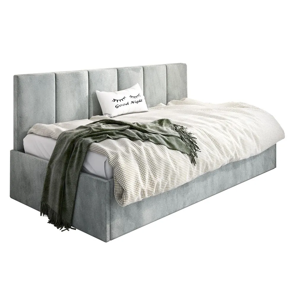 Łóżko młodzieżowe SORA 100x200 szare z oparciem i skrzynią I MIRAT.