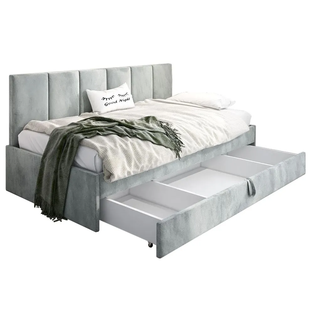 Łóżko młodzieżowe SORA 2 80x200 jasne szare tapicerowane z szufladą I sklep meblowy MIRAT.