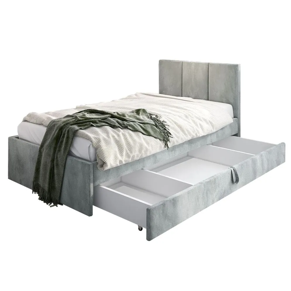 Łóżko młodzieżowe VIVO 2 80x200 jasne szare tapicerowane z szufladą I sklep meblowy MIRAT.