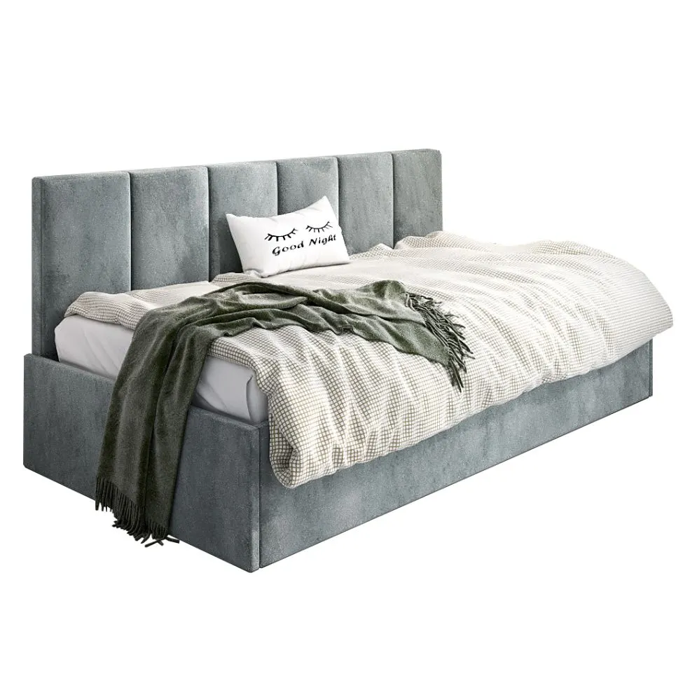 Łóżko młodzieżowe SORA 120x200 szare z oparciem i pojemnikiem I MIRAT.