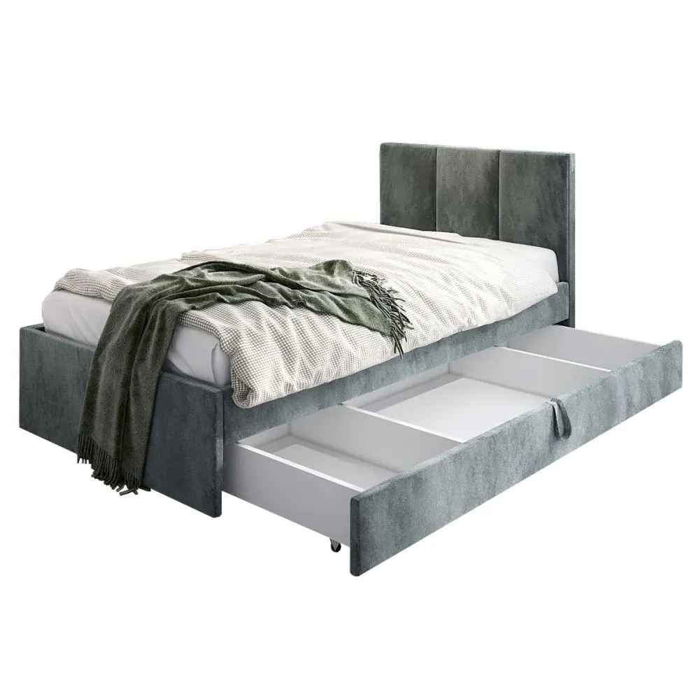 Łóżko młodzieżowe VIVO 2 100x200 szare z szufladą z pojemnikiem na pościel I sklep meblowy MIRAT.