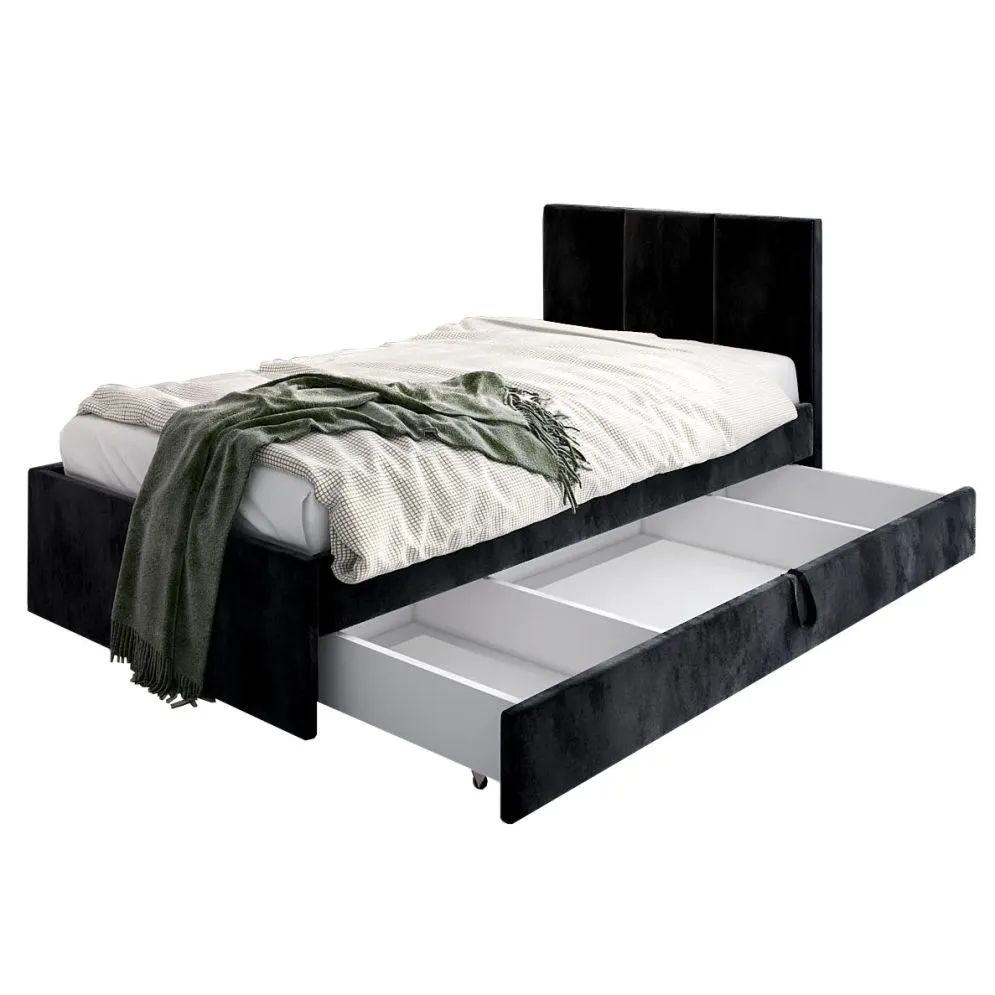 Łóżko młodzieżowe VIVO 2 120x200 czarne z szufladą i tapicerowanym panelem I sklep meblowy MIRAT.