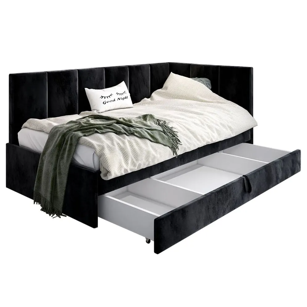 Łóżko młodzieżowe AURA 2 120x200 czarne z tapicerowanym zagłówkiem i szufladą I sklep meblowy MIRAT.