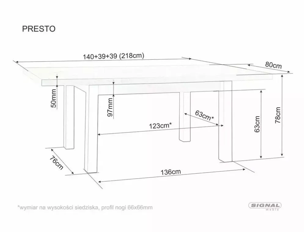 Stół skandynawski Presto 140-218x80 cm dębowy blat/ kaszmir | MIRAT styl SKANDYNAWSKI