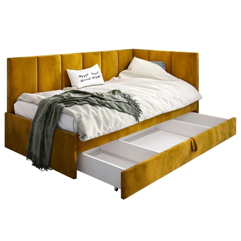 Łóżko młodzieżowe AURA 2 80x200 curry z tapicerowanym zagłówkiem i szufladą I sklep meblowy MIRAT.