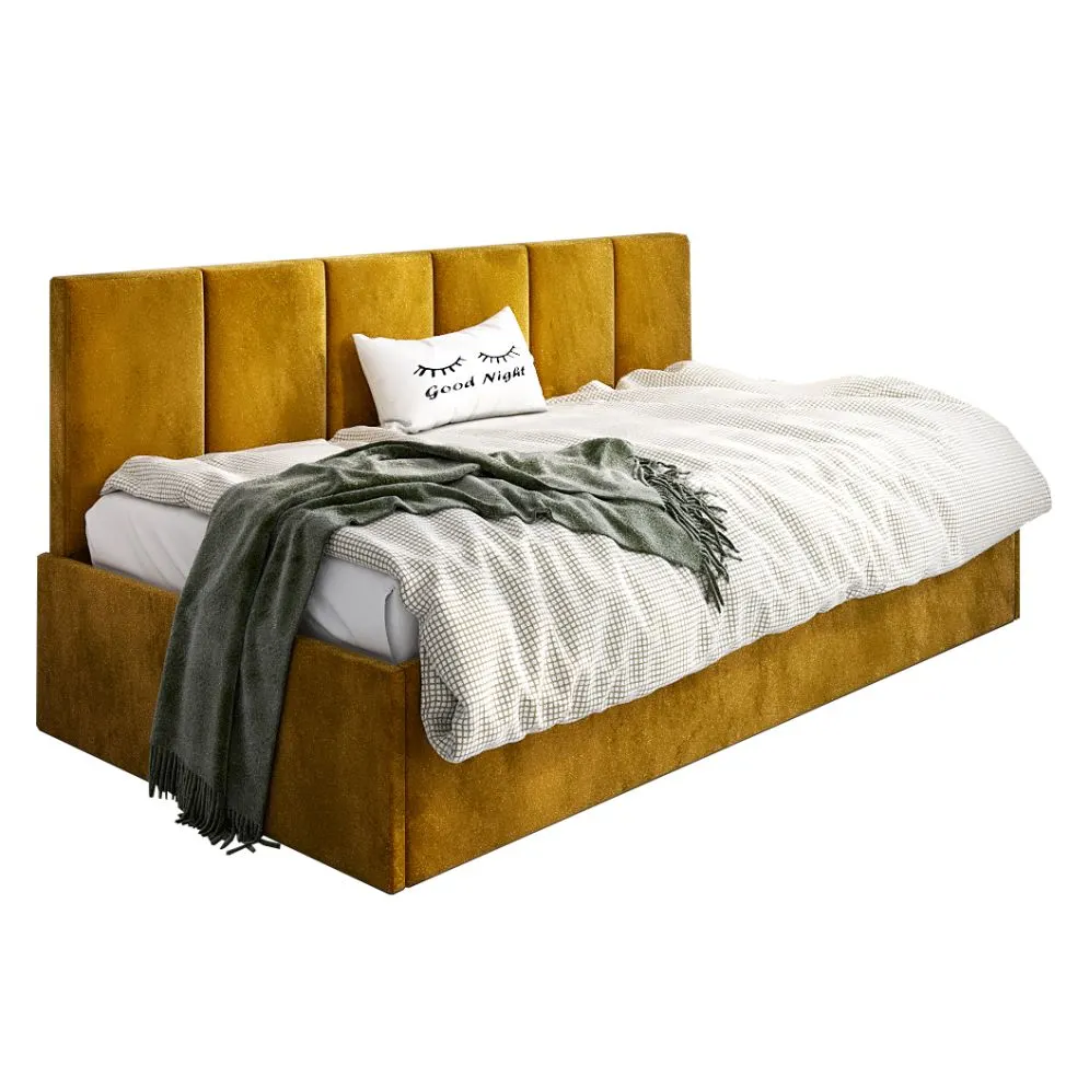 Łóżko młodzieżowe SORA 120x200 curry ze skrzynią na pościel I sklep meblowy MIRAT.