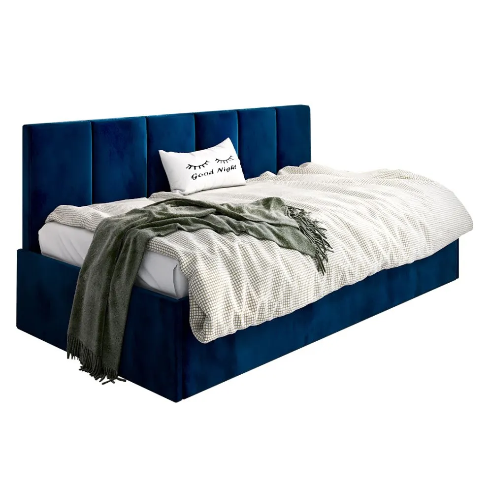 Łóżko młodzieżowe SORA 100x200 granatowe z pojemnikiem na pościel I sklep meblowy MIRAT.