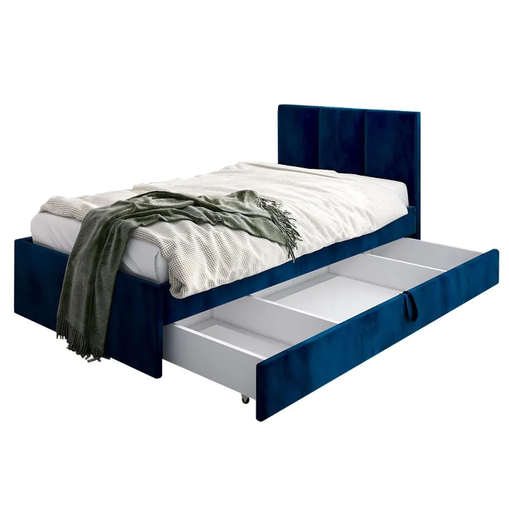 Łóżko młodzieżowe VIVO 2 90x200 granatowe z oparciem i szufladą I sklep meblowy MIRAT.