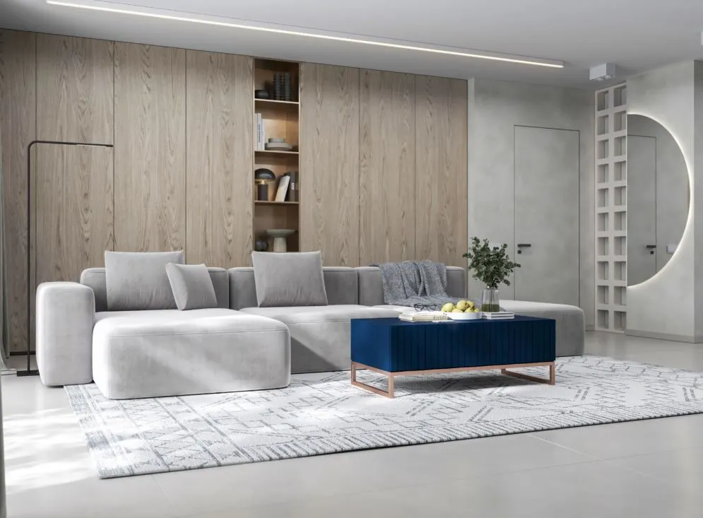 Stolik kawowy TAL 3D 110x54cm granatowy mat/gold ze schowkiem I sklep meblowy MIRAT. styl GLAMOUR, RYFLOWANY kolekcja TAL