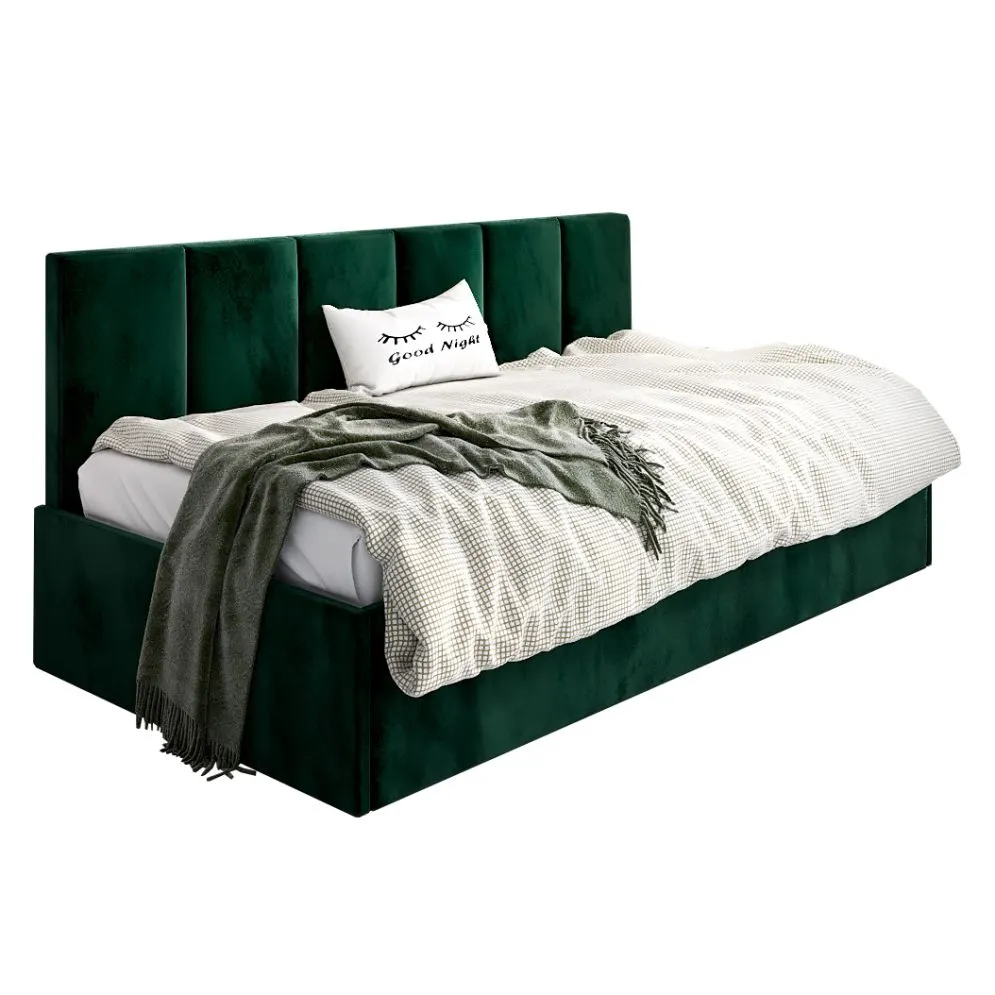 Łóżko młodzieżowe SORA 80x200 zielone z tapicerowanym oparciem i podnoszonym stelażem I sklep meblowy MIRAT.