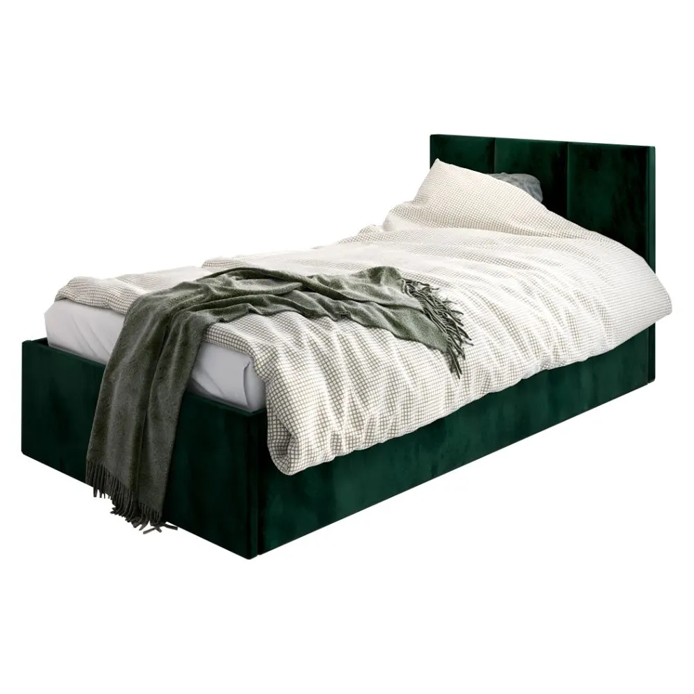 Łóżko młodzieżowe VIVO 100x200 zielone z tapicerowanym zagłówkiem i skrzynią na pościel I MIRAT.