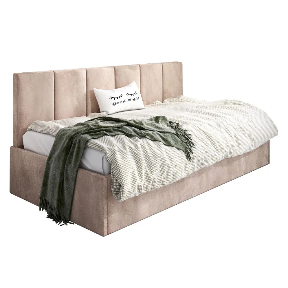 Łóżko młodzieżowe SORA 90x200 beżowe z podnoszonym pojemnikiem na pościel I sklep meblowy MIRAT.