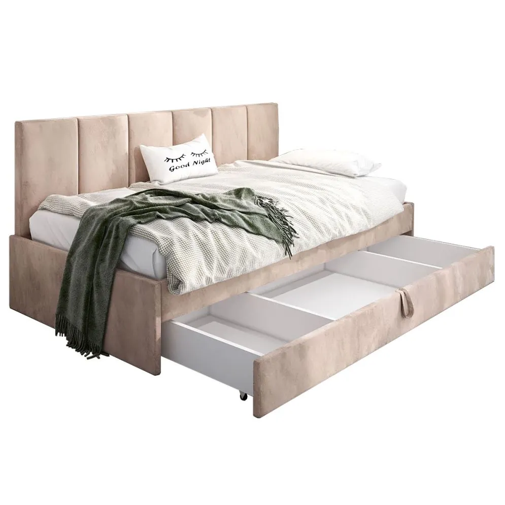 Łóżko młodzieżowe SORA 2 100x200 beżowe z wysuwaną szufladą I sklep meblowy MIRAT.