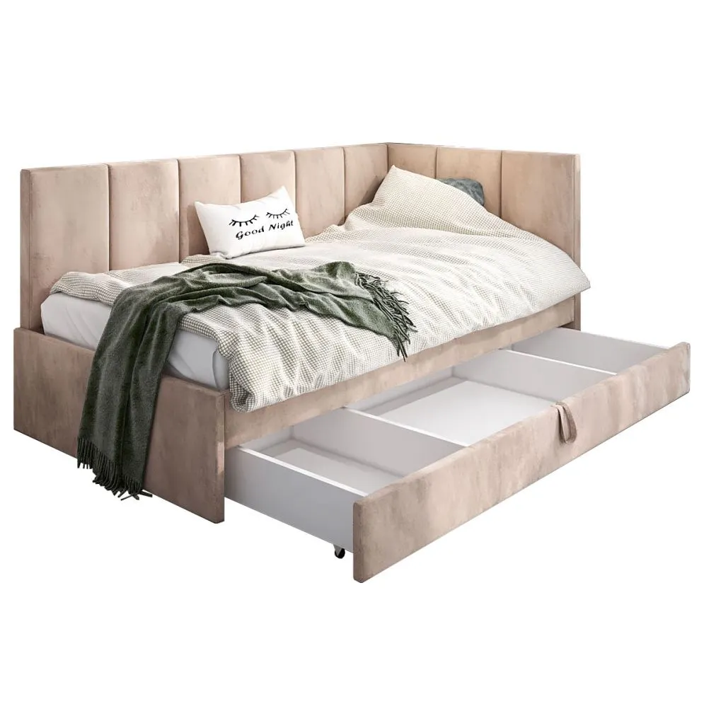 Łóżko młodzieżowe AURA 2 80x200 beżowe, tapicerowane szufladą I sklep meblowy MIRAT.
