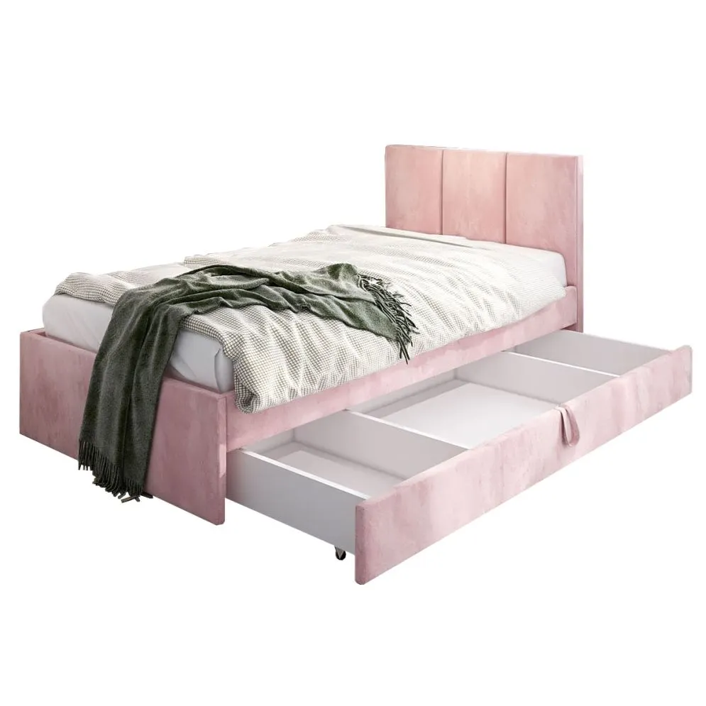 Łóżko młodzieżowe VIVO 2 100x200 różowe z tapicerowanym oparciem i szufladą I sklep meblowy MIRAT.