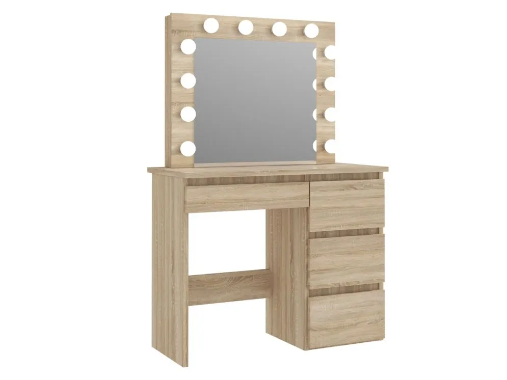 Toaletka ALEKSANDRA 4 dąb sonoma z 12 żarówkami | MIRAT. w stylu SKANDYNAWSKI kolekcja