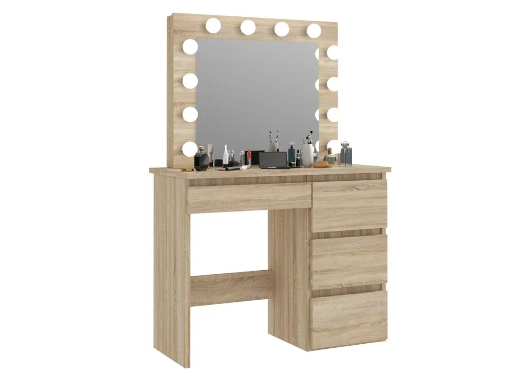 Toaletka ALEKSANDRA 4 dąb sonoma z 12 żarówkami | MIRAT. w stylu SKANDYNAWSKI kolekcja