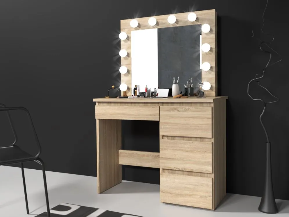 Toaletka ALEKSANDRA 4 dąb sonoma z 12 żarówkami | MIRAT. w stylu SKANDYNAWSKI kolekcja