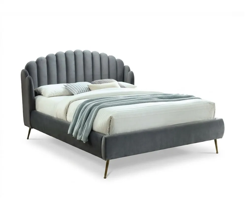 Łóżko CALABRIA VELVET 160x200 szare tapicerowane dwuosobowe | MIRAT. styl GLAMOUR