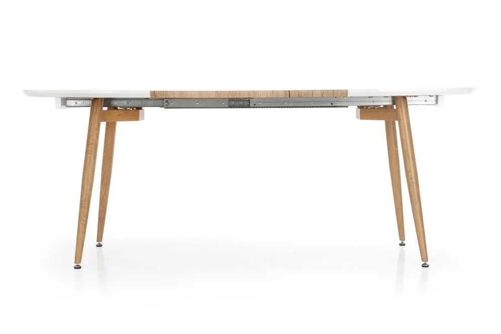 Stół CALIBER biały/dąb san remo rozkładany | MIRAT. styl SKANDYNAWSKI